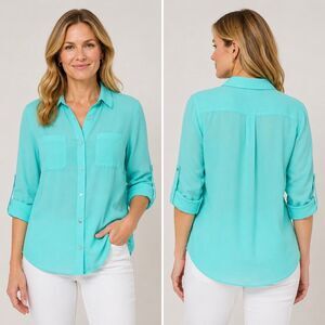 Calvin Klein Semi-sheer Button Down Shirt Mint Green S